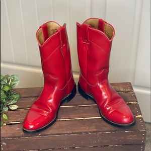 Cute Vibrant Red Vintage Justin Roper Boots